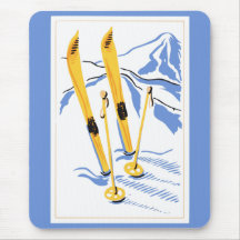 Vintage Ski Art Mouse Mat