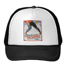 Vintage ski poster, Hannes Schneider Ski School Mesh Hats