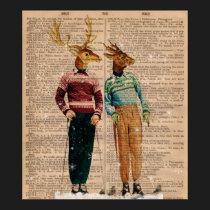 Vintage Snow Ski Deer Dictionary Page Art Poster posters