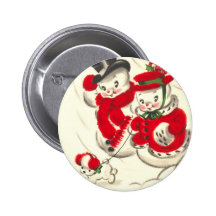 Vintage Snowman and Snowwoman Round Button
