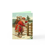 Vintage Snowshoeing Santa Christmas Holiday Card