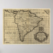 Vintage South America Map, 1690's (circa) Print