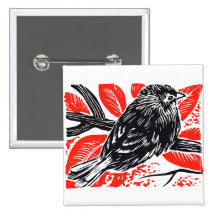 Vintage Sparrow Woodcut Pinback Button