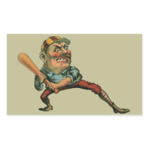 Vintage Sports Baseball Player Game Ball Home Run Rectangle Sticker