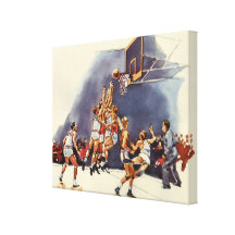 Vintage Sports Basketball Players Playing a Game Canvas Prints