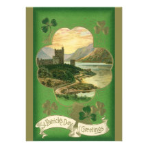 Vintage St. Patricks Day Greetings Castle Shamrock Personalized Announcement