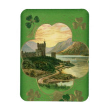 Vintage St. Patricks Day Greetings Castle Shamrock Rectangle Magnets
