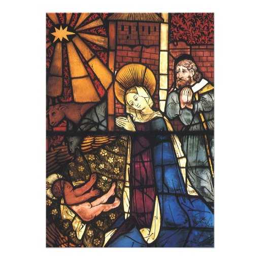Vintage Stained Glass Nativity Scene; Renaissance Custom Announcements