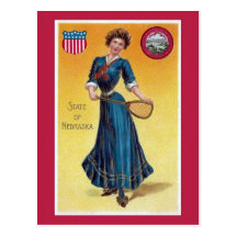 Vintage state girl Nebraska, tennis Post Card