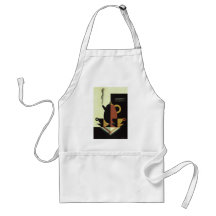 Vintage Steaming Coffee Pot with Coffee Cups Apron