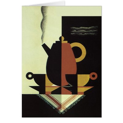 Vintage Steaming Coffee Pot with Coffee Cups Greeting Cards by YesterdayCafe