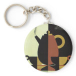 Vintage Steaming Coffee Pot with Coffee Cups keychains