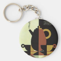 Vintage Steaming Coffee Pot with Coffee Cups Keychains
