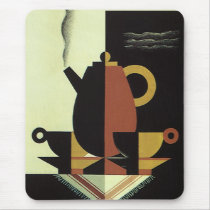 Vintage Steaming Coffee Pot with Coffee Cups Mousepads