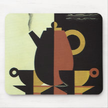 Vintage Steaming Coffee Pot with Coffee Cups Mouse Pad