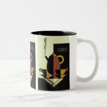 Vintage Steaming Coffee Pot with Coffee Cups Mugs