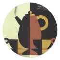 Vintage Steaming Coffee Pot with Coffee Cups stickers