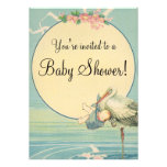 Vintage Stork Baby Boy Blue Blanket Baby Shower Personalised Announcements