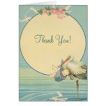 Vintage Stork Baby Boy in Blue Blanket, Thank You Greeting Cards