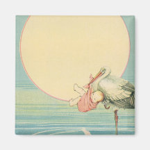Vintage Stork with Baby Girl in Pink Blanket Fridge Magnet