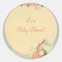 Vintage Stork with Baby Girl in Pink Blanket Stickers