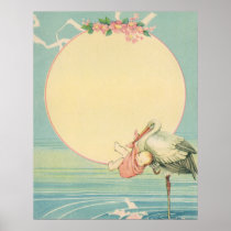 Vintage Stork with Baby Posters