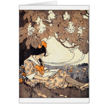 Vintage Storybook Girl Under Tree Card