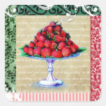 Vintage Strawberries Collage Square Sticker