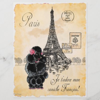 Vintage  on Vintage Style Black Poodle Eiffel Tower Print Personalised Flyer By