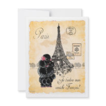 Vintage Style Black Poodle Eiffel Tower Print