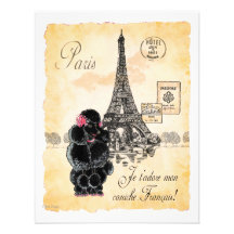 Vintage Style Black Poodle Eiffel Tower Print Custom Invites