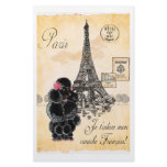 Vintage Style Black Poodle Eiffel Tower Print