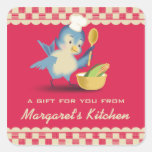 Vintage style bluebird chef food gift tag label square stickers