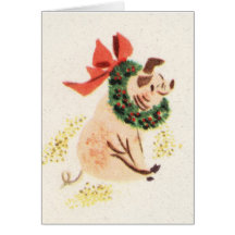 Vintage style Christmas pig greeting cards