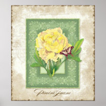 Vintage Style Floral - Yellow Peony with Brocade