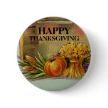 Vintage Style Happy Thanksgiving Card Button Pin