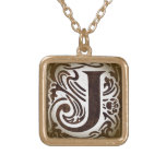 Vintage Style Letter J Monogram Initial Pendant