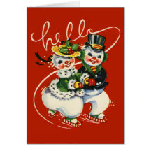 Vintage-Style Skating Snowmen Christmas Card