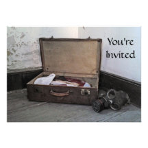 Vintage Suitcase/Gas Mask Invitation