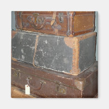 Vintage Suitcases - Stacks of Luggage Refrigerator Magnets