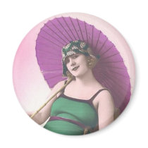 Vintage Sun Bather Round Magnet