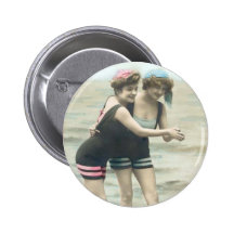 Vintage Sun Bathers Beach Round Button