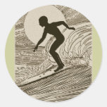 Vintage Surfing Round Sticker