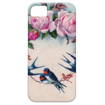 vintage swallows and roses on cyan iPhone 5 case