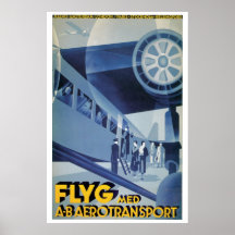 Vintage Swedish Airlines (ABA) Travel Ad Poster