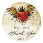 Vintage Tattoo Winged Heart Thank You Sticker