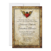 Vintage Tattoo Winged Heart Wedding Invitation