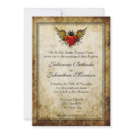 Vintage Tattoo Winged Heart Wedding Invitation