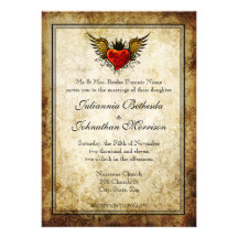 Vintage Tattoo Winged Heart Wedding Invitation
