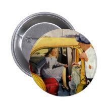 Vintage Taxi Cab Driver and Passenger Pinback Buttons